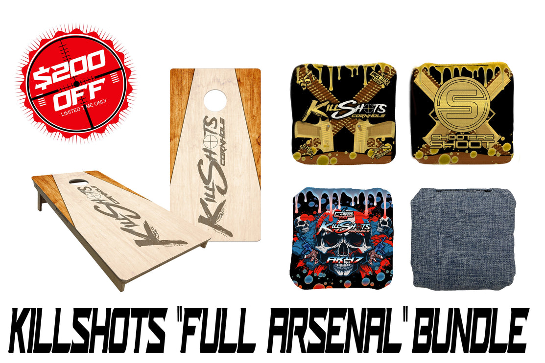 Killshots Cornhole | The Full Arsenal Bundle | Pro Style Boards + ACL Pro Cornhole Bags