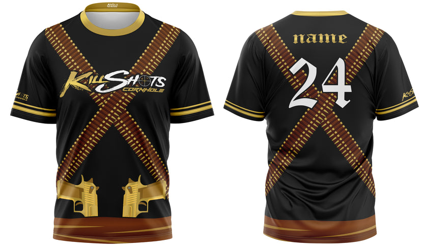 Killshots Cornhole Sublimated Premium Sports Jersey - "Gold Pistols"