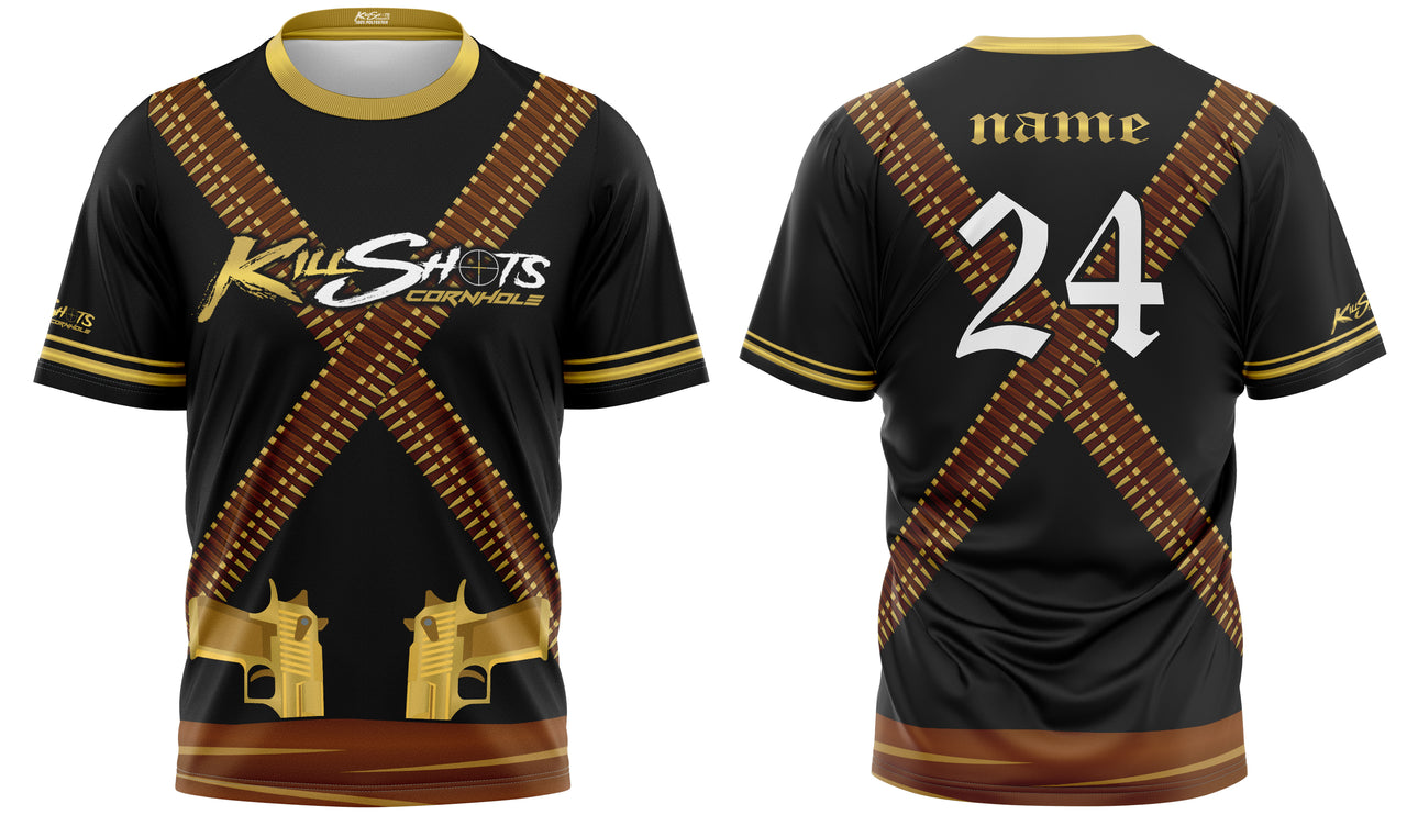 Killshots Cornhole Sublimated Premium Sports Jersey - "Gold Pistols"