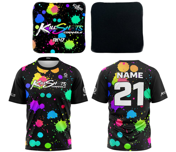 Killshots Cornhole | Limited 'Multi-Color Splatter' Edition Bundle | 2026 ACL Certified Cornhole Bags & Premium Jersey